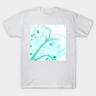 Aqua Floral Art T-Shirt